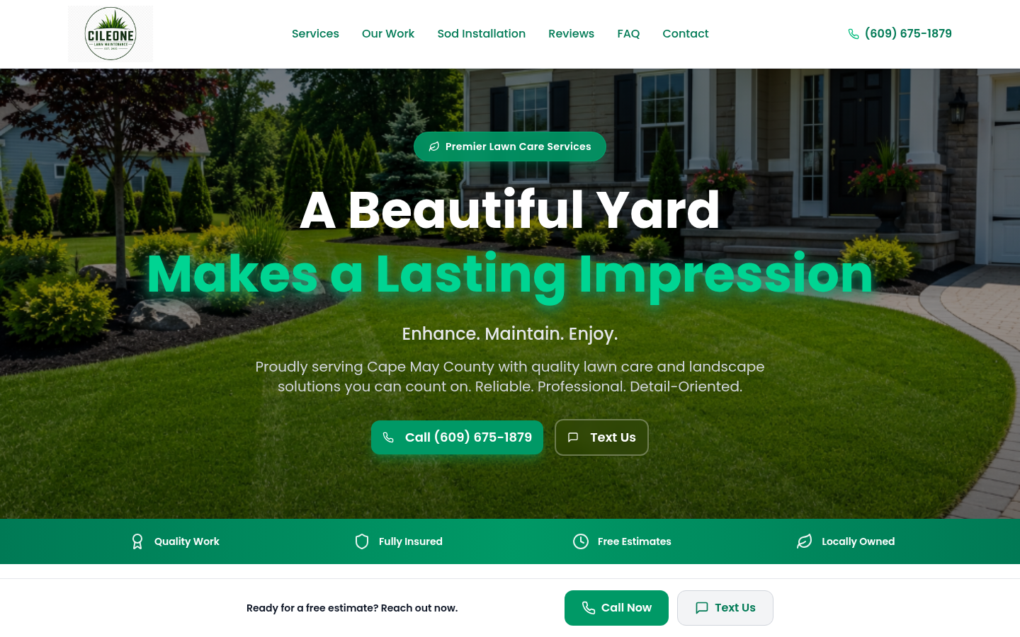 Homepage design for Cileone Lawns (cileonelawns.com)