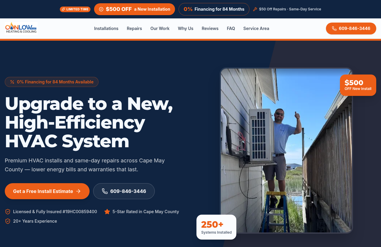 Homepage design for Conlow Heating & Cooling (conlowheatingandcooling.com)