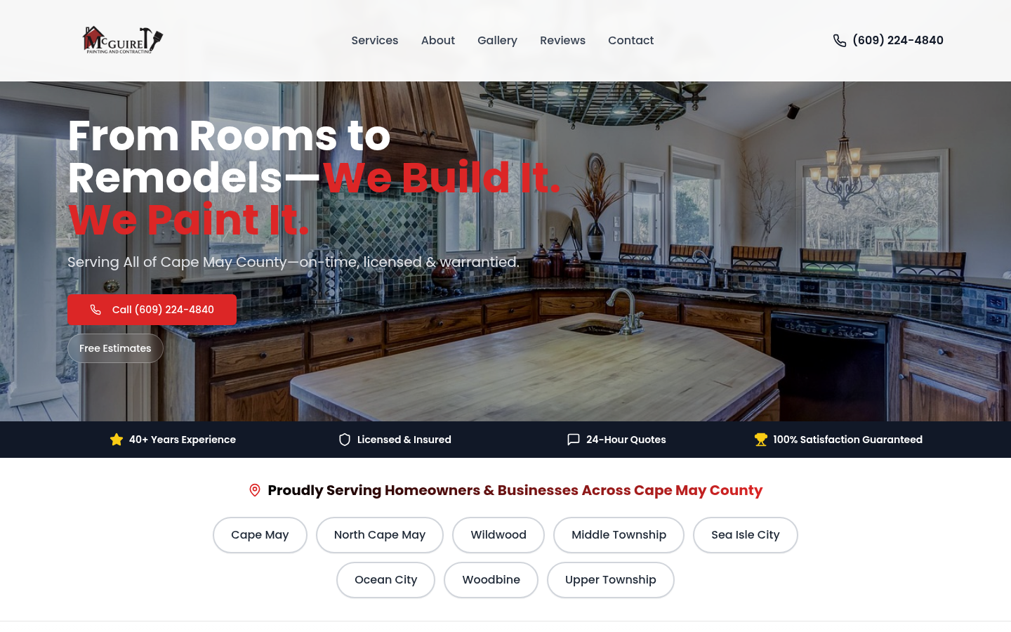 Homepage design for McGuire Painting (mcguirepaintingandcontracting.com)